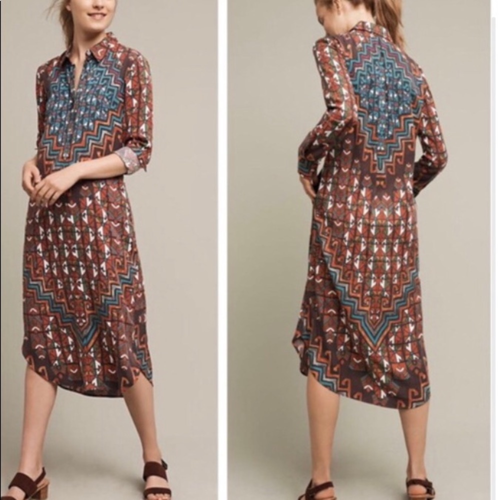 Mara Hoffman Brown Multicolor Geometric Midi Dress